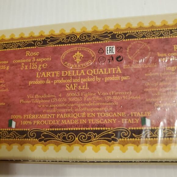 New Saponificio Artigianale Fiorentino Italy Boxed Soap 3 x 4.4oz Rose Scented - Picture 10 of 10